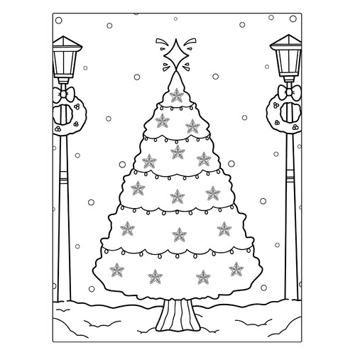 Página para colorear: Árbol de Navidad en la calle dibujo para colorear gratis de Christmas Tree Coloring Pages