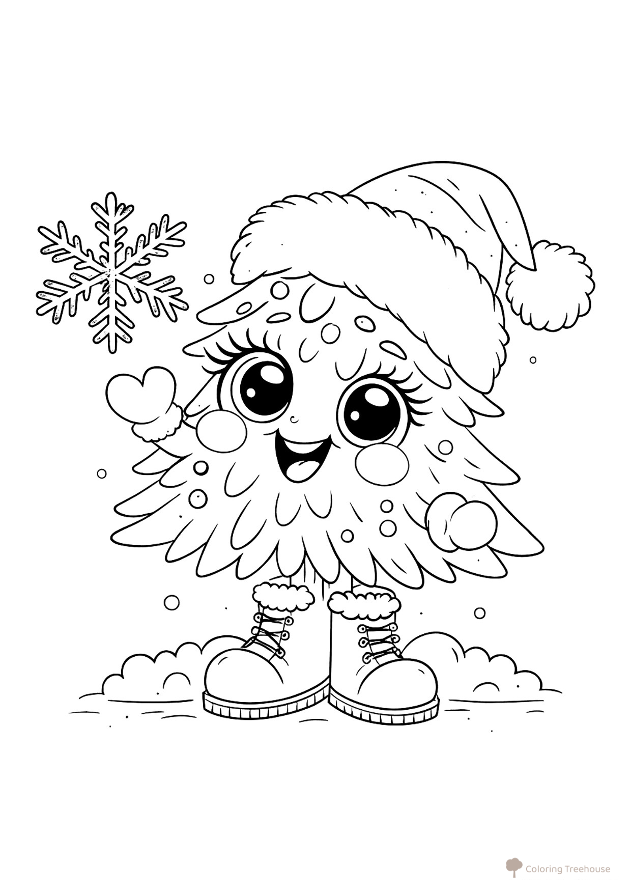 Cute Little Christmas Tree in a Hat Coloring Page free printable Christmas Tree Coloring Pages coloring page