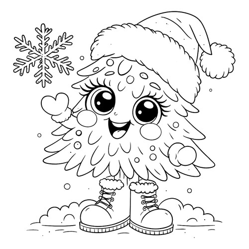 Cute Little Christmas Tree in a Hat Coloring Page free printable Christmas Tree Coloring Pages coloring page