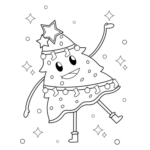 Página para colorear: Árbol de Navidad caricaturesco para niños dibujo para colorear gratis de Christmas Tree Coloring Pages
