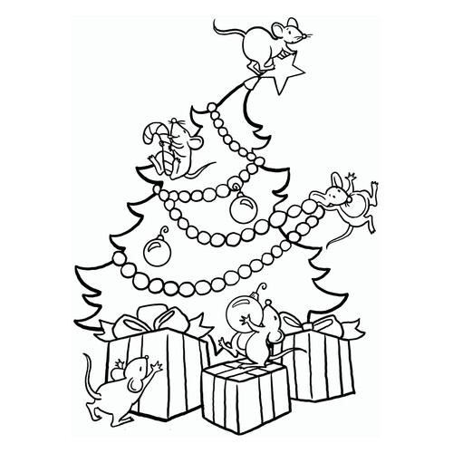 Mice Decorating a Christmas Tree Coloring Page free printable Christmas Tree Coloring Pages coloring page
