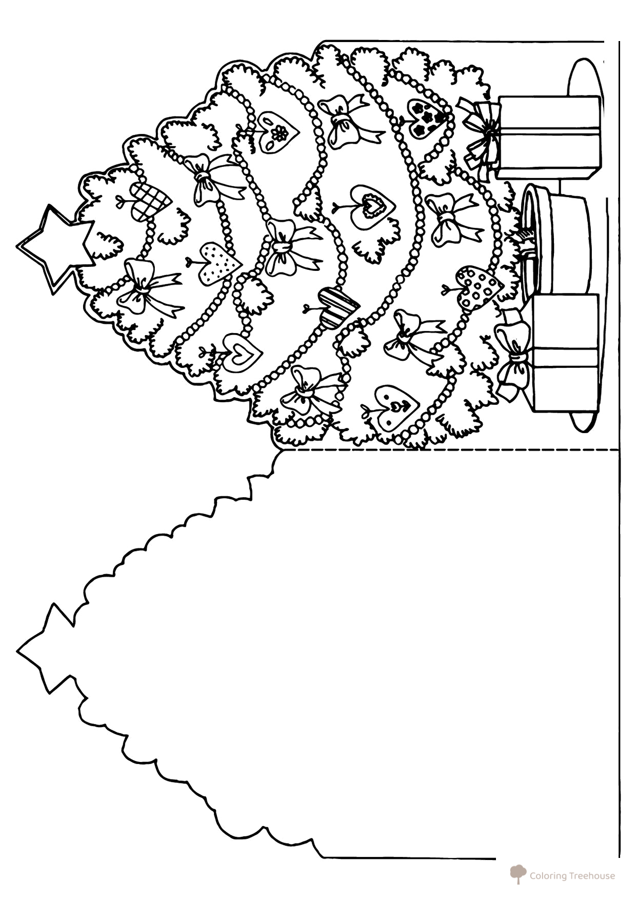 New Year Tree Greeting Card Coloring Page free printable Christmas Tree Coloring Pages coloring page
