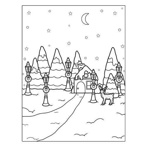 北极与圣诞树 着色页 免费可打印圣诞/新年圣诞树着色页涂色页