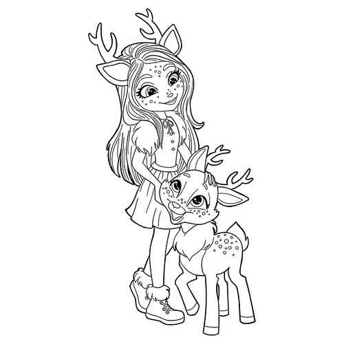 Página para colorear: Danessa y el cervatillo Sprint dibujo para colorear gratis de Enchantimals Coloring Pages