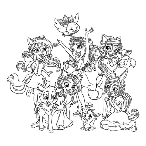 Dibujos para colorear: Chicas Enchantimals y sus mascotas dibujo para colorear gratis de Enchantimals Coloring Pages