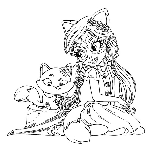 Felicity y el zorrito Flick - página para colorear dibujo para colorear gratis de Enchantimals Coloring Pages