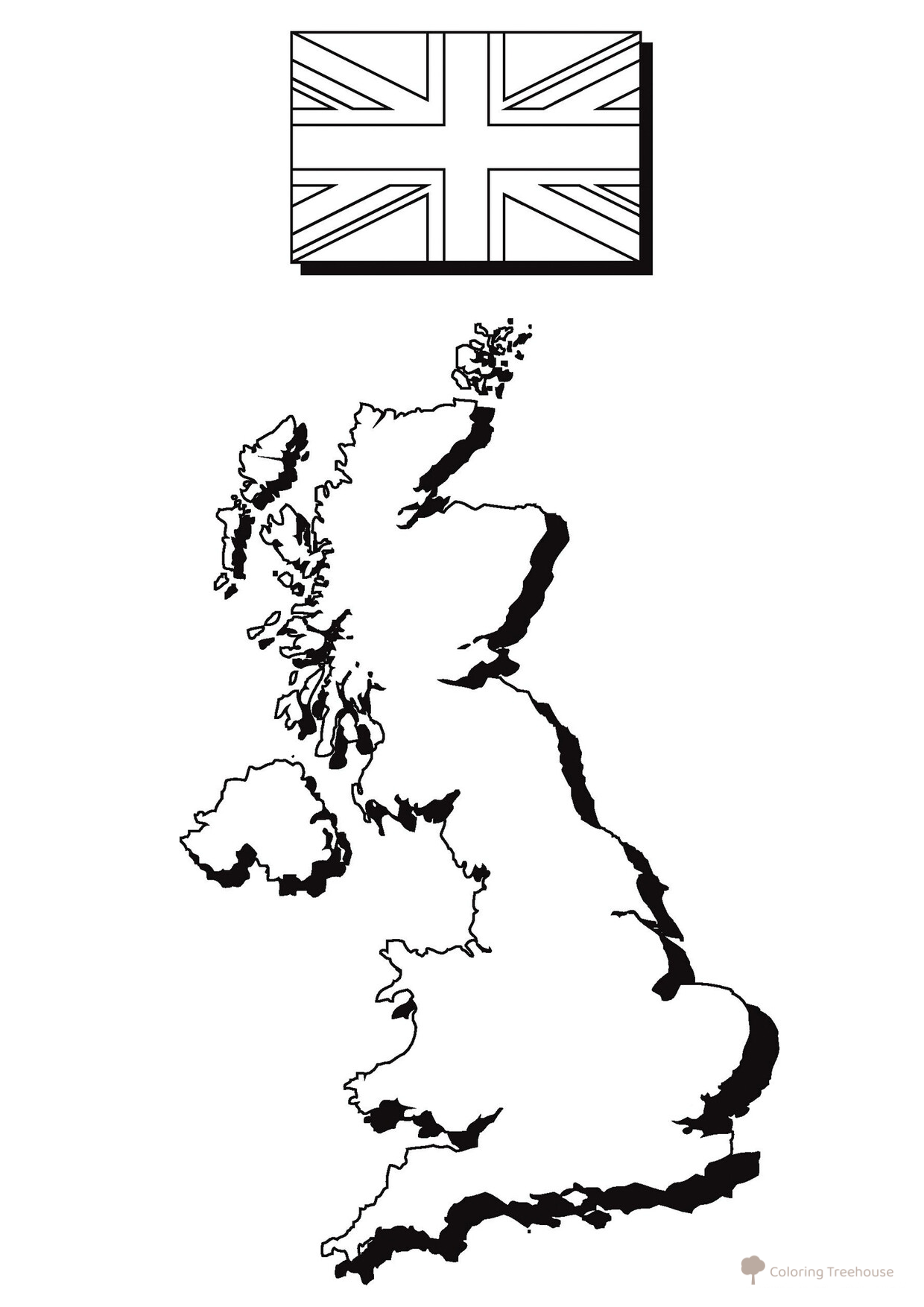 England Map and Flag Coloring Page free printable Great Britain Coloring Pages coloring page