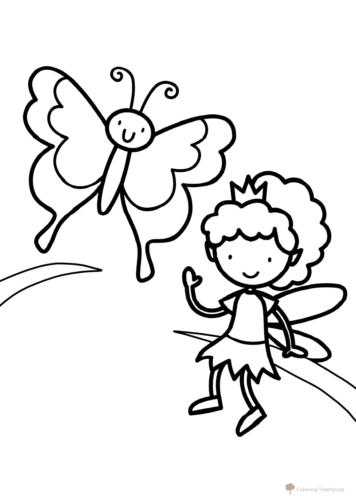 Fairy and Butterfly Coloring Page free printable Fairy Coloring Pages for Toddlers coloring page