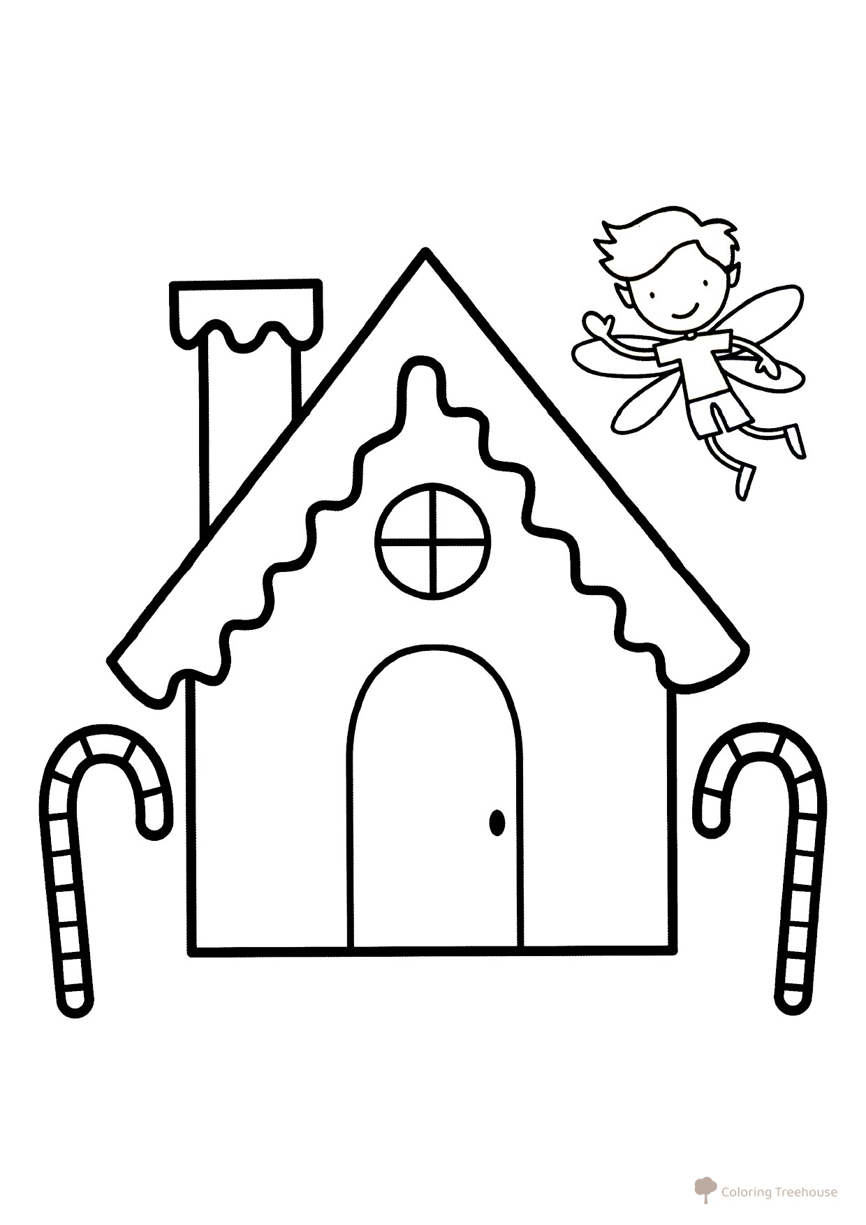 Dibujo para colorear: Hada y casita de jengibre dibujo para colorear gratis de Páginas para colorear de hadas para los más pequeños