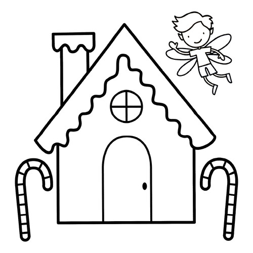 Dibujo para colorear: Hada y casita de jengibre dibujo para colorear gratis de Páginas para colorear de hadas para los más pequeños