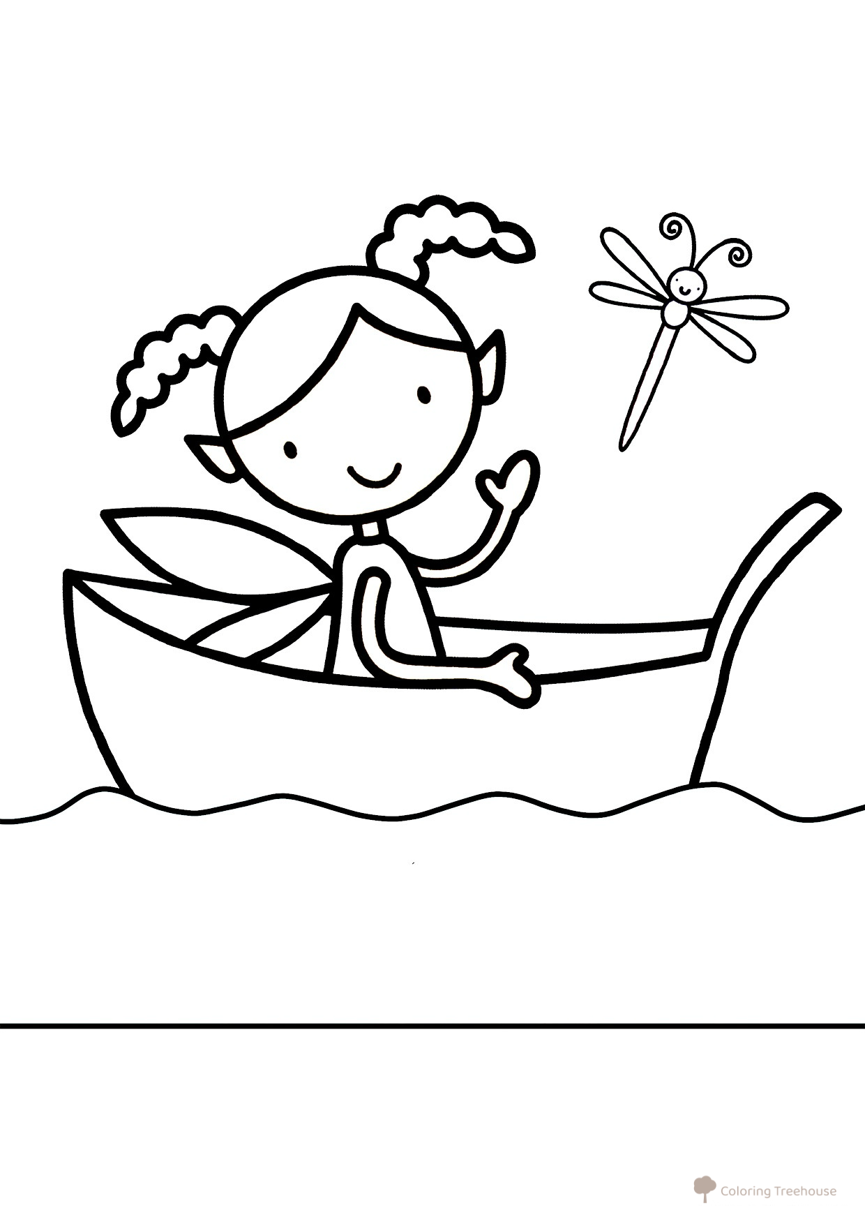 Fairy in a Boat and Dragonfly Coloring Page free printable Fairy Coloring Pages for Toddlers coloring page