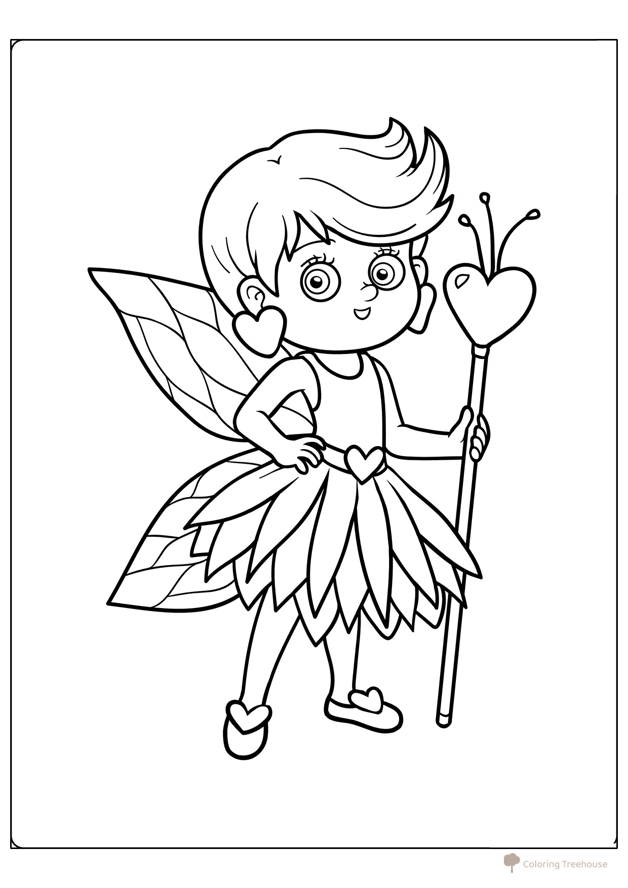 Página para colorear «Hada moderna con corazones» dibujo para colorear gratis de Páginas para colorear de hadas para los más pequeños