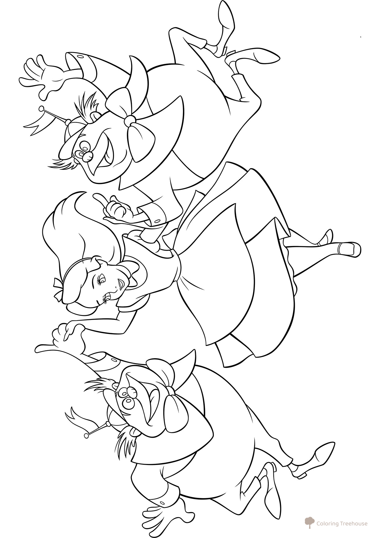 Trulyalya and Tralyalya Dance with Alice Coloring Page free printable Alice in Wonderland Coloring Pages coloring page