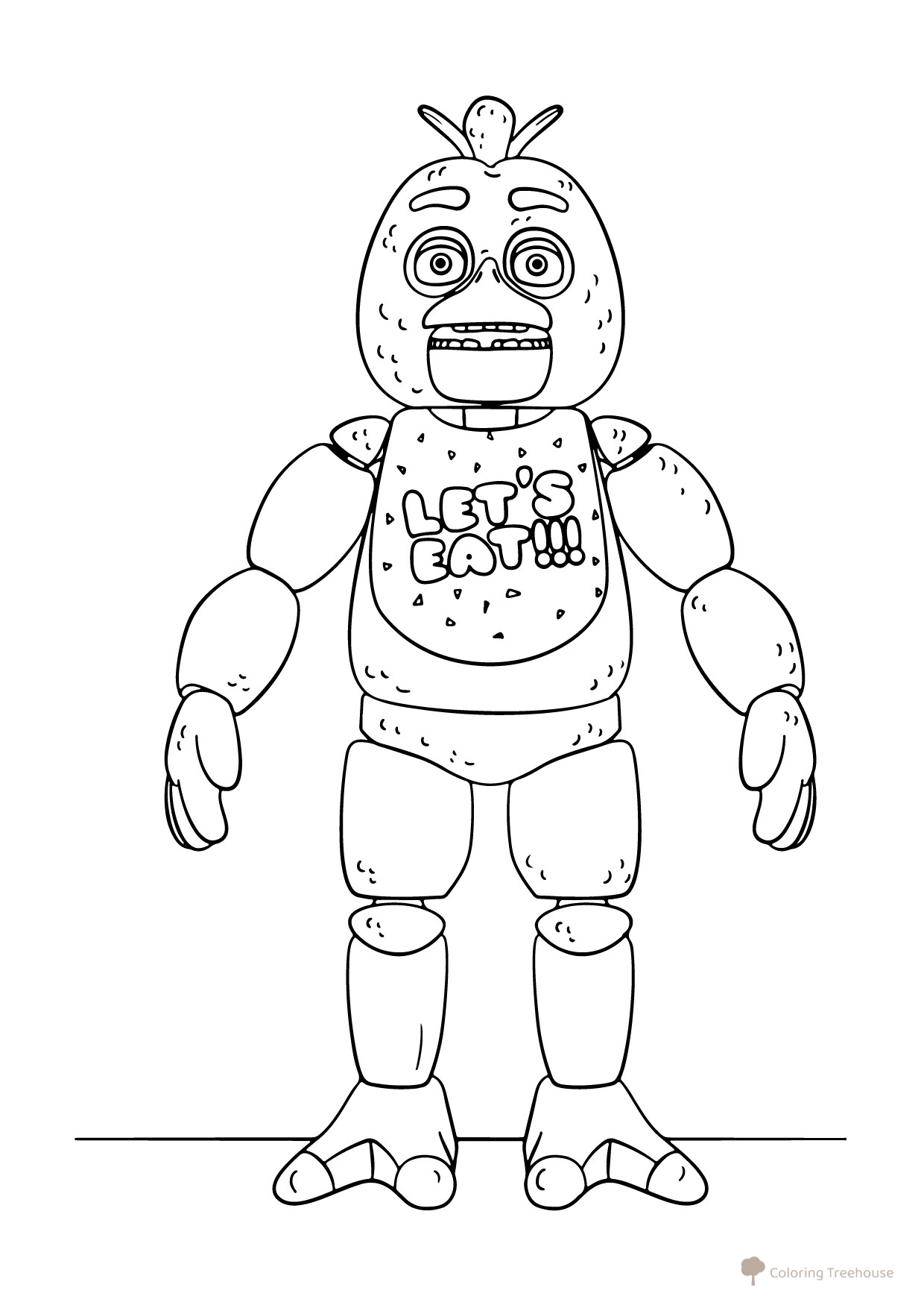 Página para colorear del animatrónico Chica dibujo para colorear gratis de Páginas para colorear de los animatrónicos de FNAF