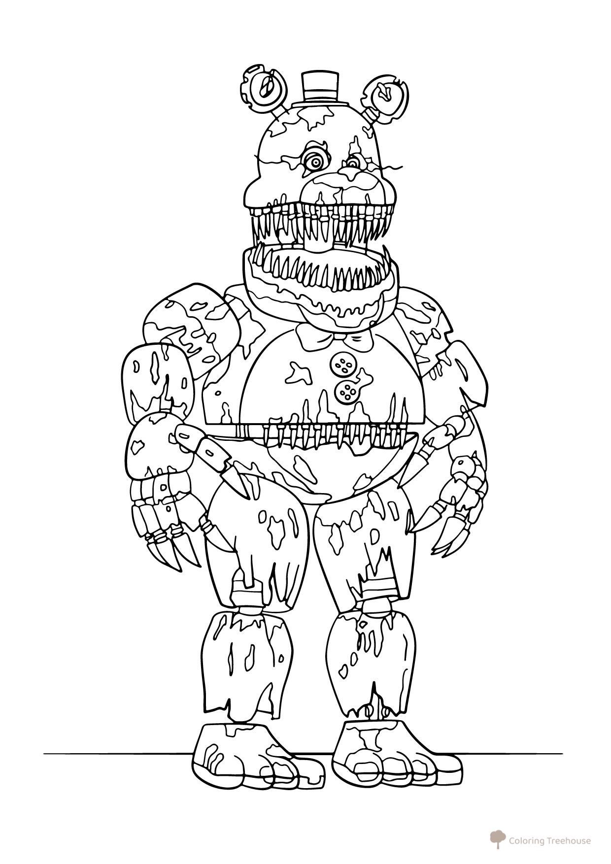 Rusty Freddy Fazbear Coloring Page free printable Five Nights at Freddy's Animatronic Coloring Pages coloring page