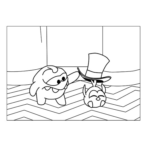 Colorea a Am Niam y el pollito del sombrero dibujo para colorear gratis de Páginas para colorear de Am Nyam (Om Nom)