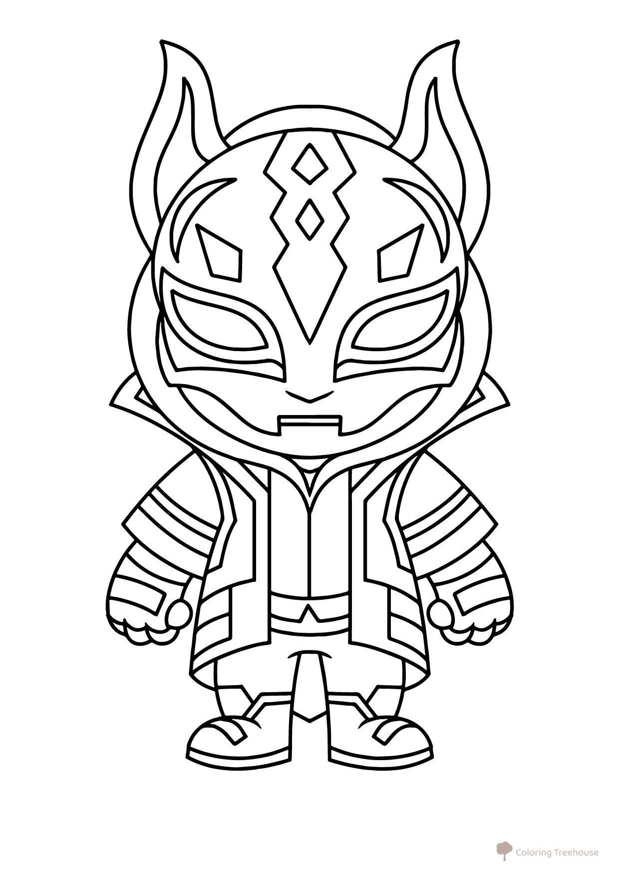 Página para colorear Fortnite chibi Ronin con máscara dibujo para colorear gratis de Páginas para colorear de Fortnite
