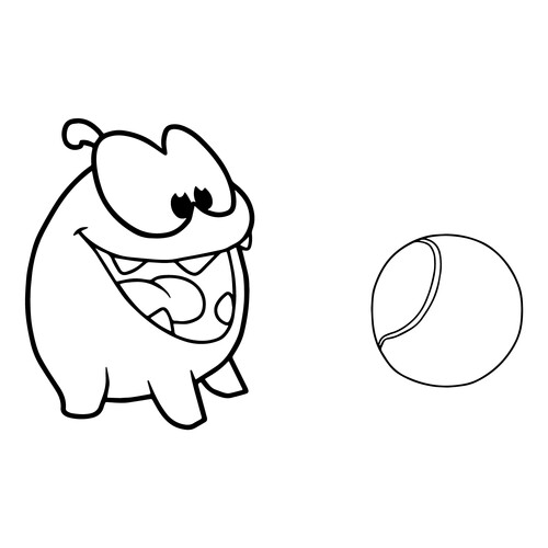 Página para colorear de Am Nyam y una pelota de tenis dibujo para colorear gratis de Páginas para colorear de Am Nyam (Om Nom)