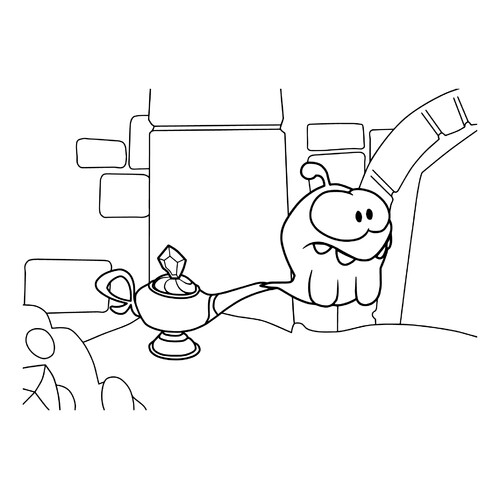 Página para colorear 'Am Nyam y la lámpara mágica' dibujo para colorear gratis de Páginas para colorear de Am Nyam (Om Nom)