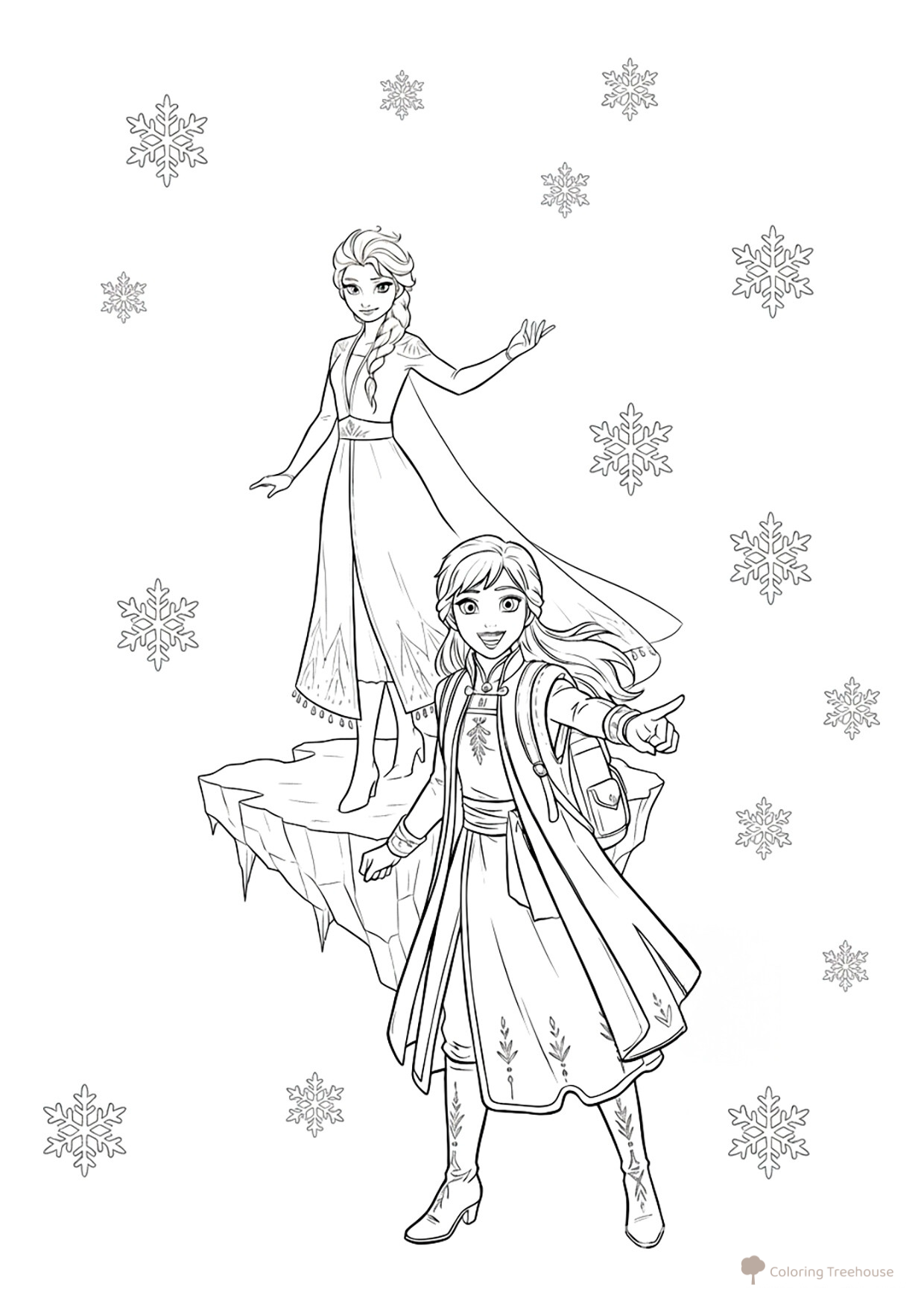 Anna and Elsa on an Ice Floe Coloring Page free printable Frozen Coloring Pages coloring page