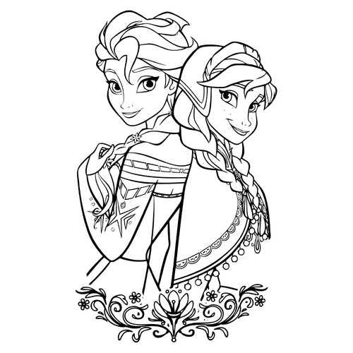 Elsa and Anna Coloring Page from Frozen free printable Frozen Coloring Pages coloring page