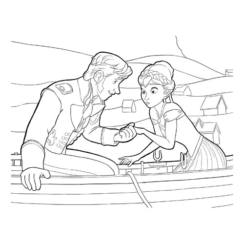 Página para colorear: Hans y Anna en el bote dibujo para colorear gratis de Páginas para colorear de 'Frozen'