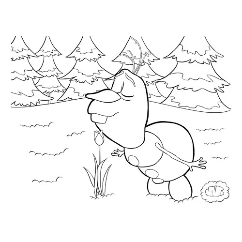Colorear: Olaf olfatea una flor dibujo para colorear gratis de Páginas para colorear de 'Frozen'