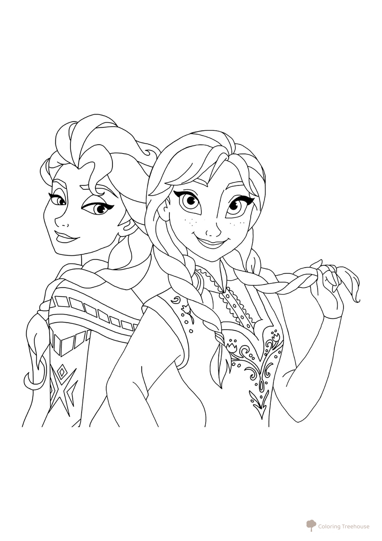 Anna and Elsa Coloring Page — Princesses of Arendelle free printable Frozen Coloring Pages coloring page