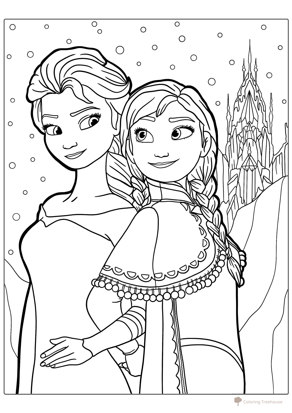 Sisters Elsa y Anna - Página para colorear dibujo para colorear gratis de Páginas para colorear de 'Frozen'
