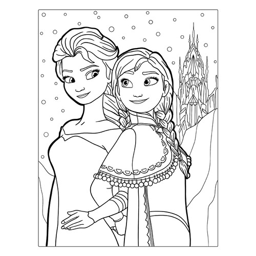 Sisters Elsa y Anna - Página para colorear dibujo para colorear gratis de Páginas para colorear de 'Frozen'