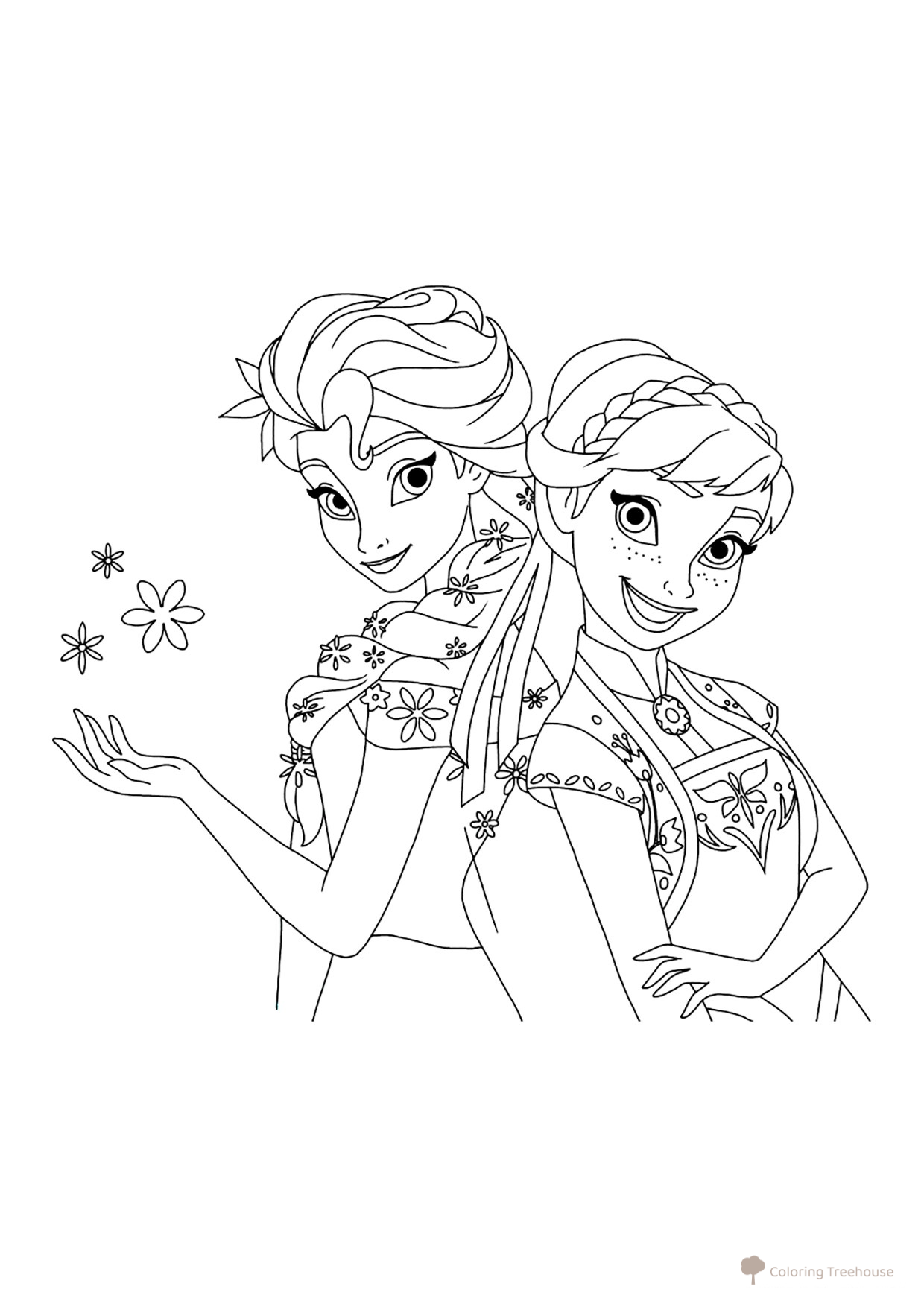 Página para colorear «Amigas divertidas: Anna y Elsa» dibujo para colorear gratis de Páginas para colorear de 'Frozen'