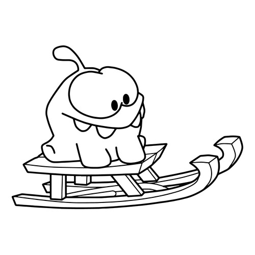 Página para colorear de Am Nyam en un trineo por Año Nuevo dibujo para colorear gratis de Páginas para colorear de Am Nyam (Om Nom)