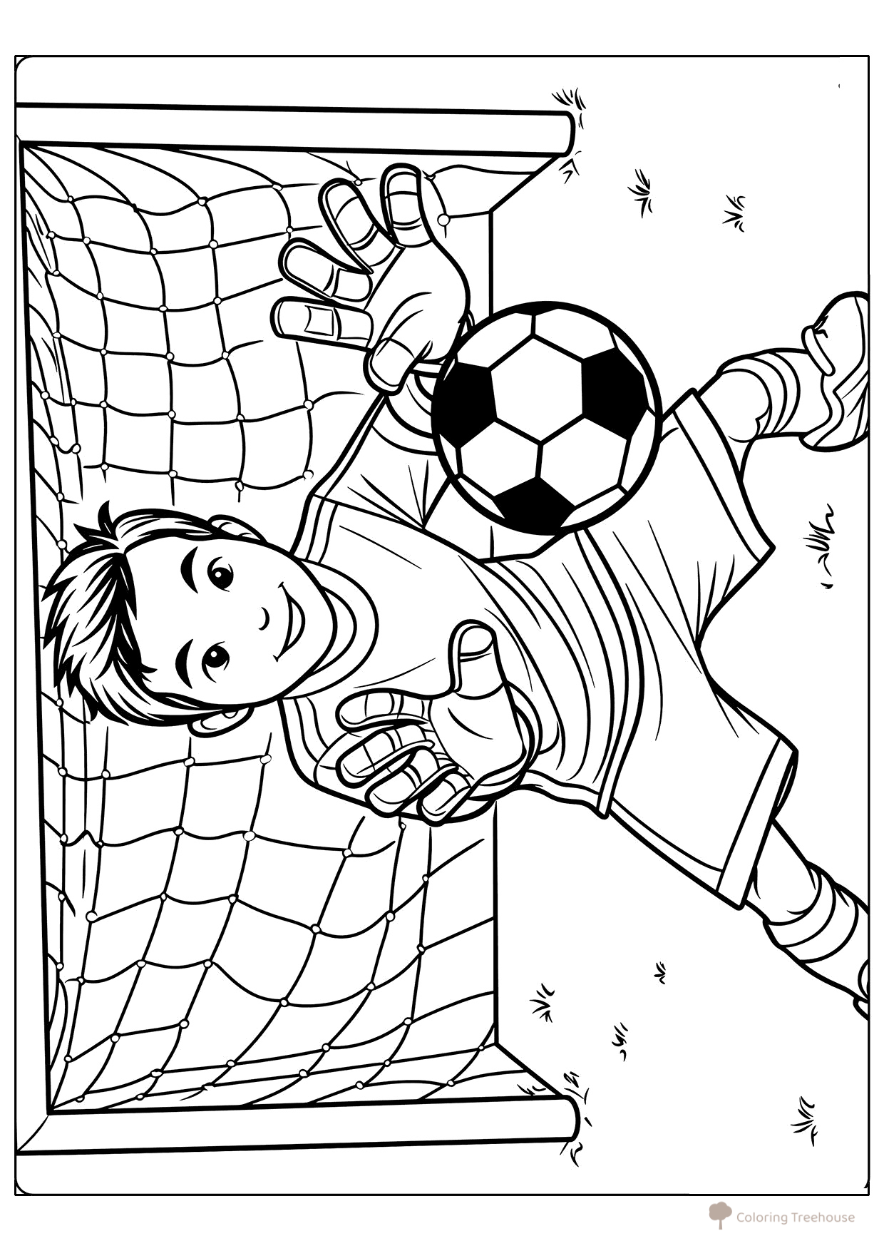 Boy in Soccer Goal Coloring Page free printable Soccer Player Coloring Pages coloring page