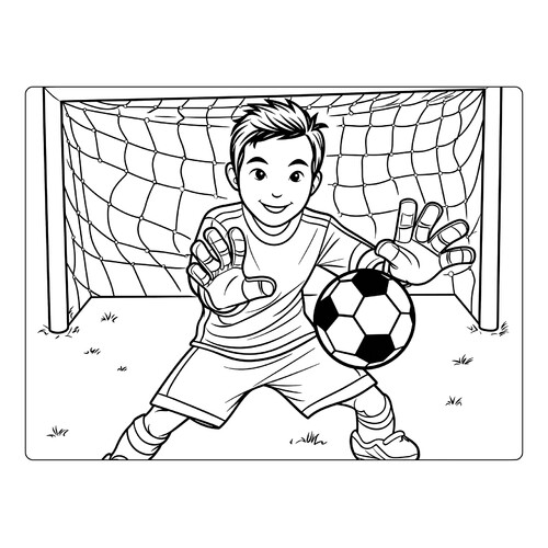 Boy in Soccer Goal Coloring Page free printable Soccer Player Coloring Pages coloring page