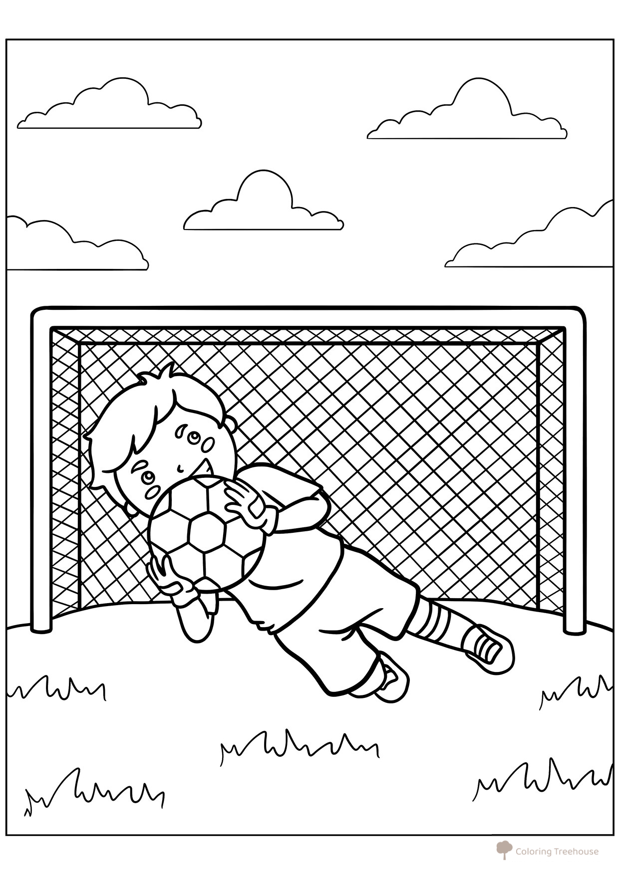 Página para colorear «Niño portero» dibujo para colorear gratis de Páginas para colorear de futbolistas