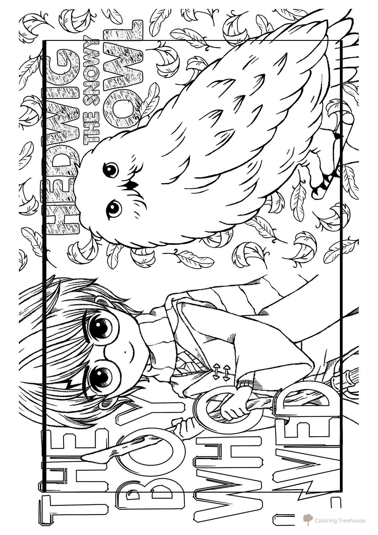Página para colorear: Harry estilo anime y Hedwig dibujo para colorear gratis de Harry Potter Coloring Pages