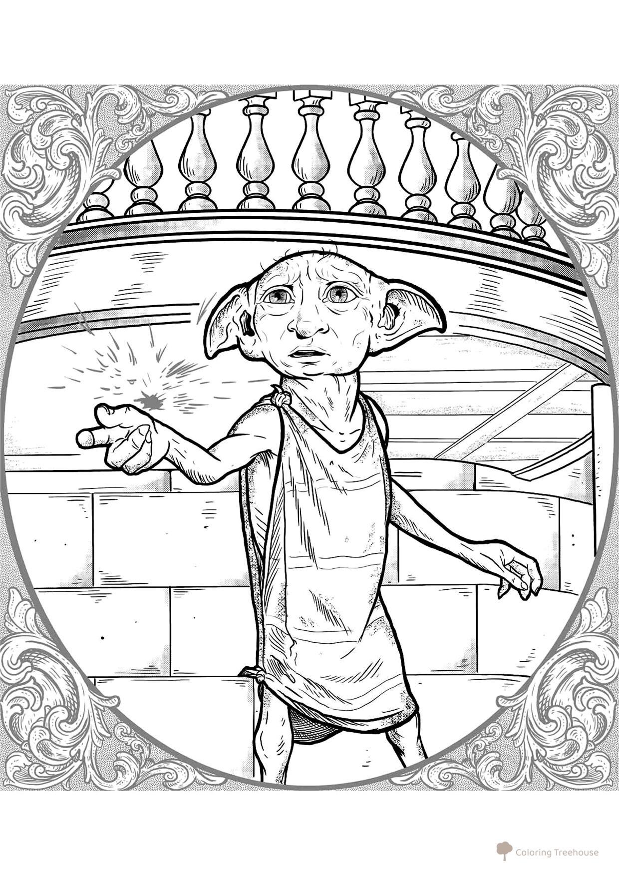 Dobby — el elfo doméstico (página para colorear) dibujo para colorear gratis de Harry Potter Coloring Pages