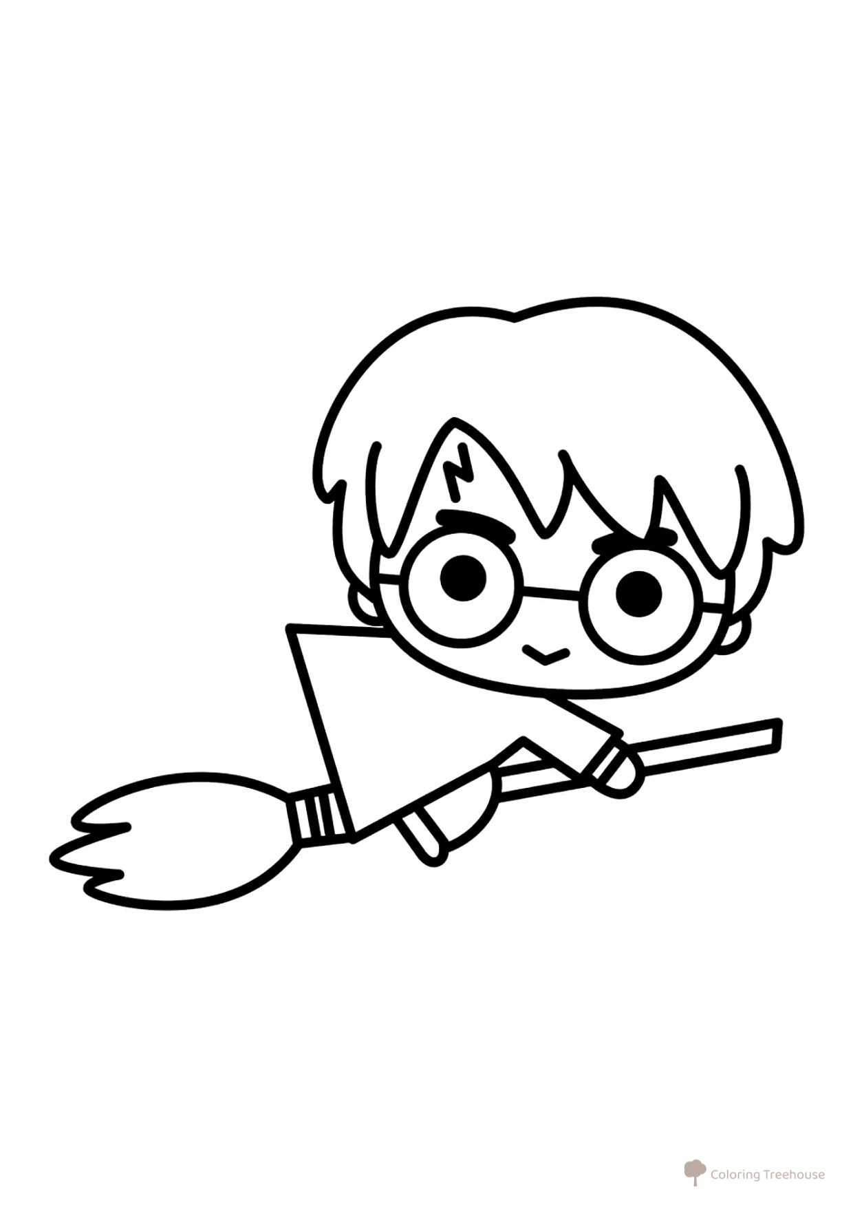 Harry Potter Coloring Page for Little Kids on a Broom free printable Harry Potter Coloring Pages coloring page