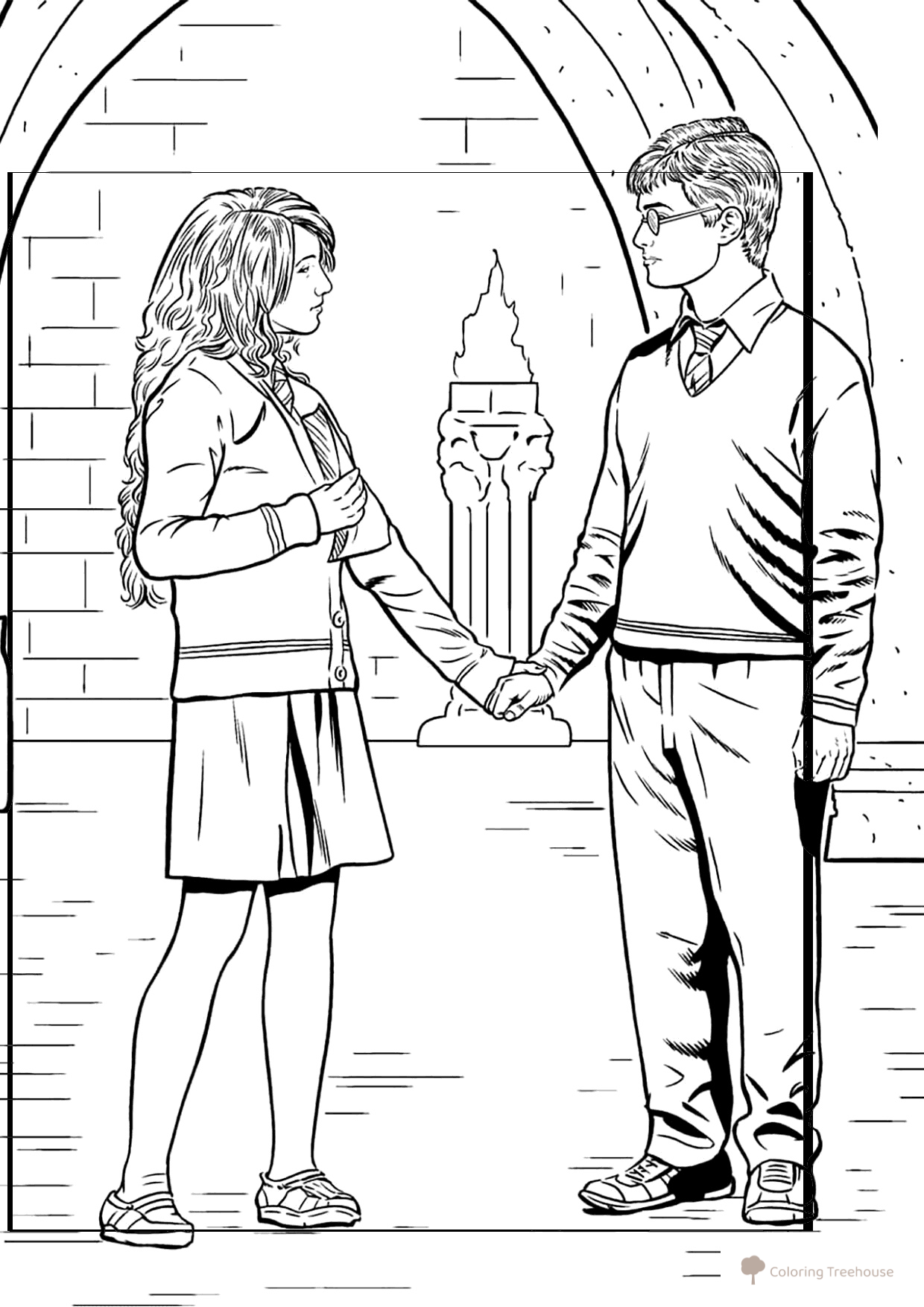 Harry Potter and Ginny Weasley Coloring Page free printable Harry Potter Coloring Pages coloring page