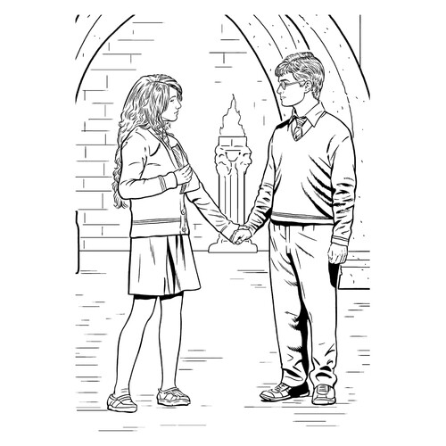 Harry Potter and Ginny Weasley Coloring Page free printable Harry Potter Coloring Pages coloring page