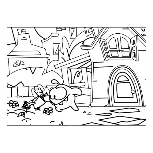 Página para colorear «Ам Ням поливает цветы» dibujo para colorear gratis de Páginas para colorear de Am Nyam (Om Nom)