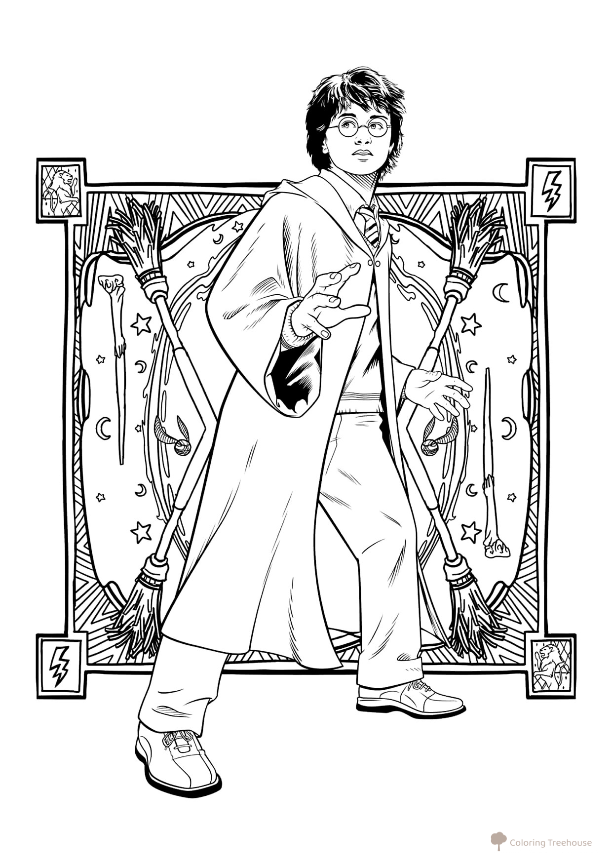 Harry Potter Coloring Page with Tapestry Background free printable Harry Potter Coloring Pages coloring page