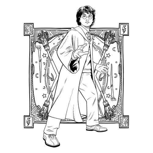 Harry Potter Coloring Page with Tapestry Background free printable Harry Potter Coloring Pages coloring page