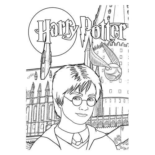 Harry Potter Coloring Page with Castle Background free printable Harry Potter Coloring Pages coloring page