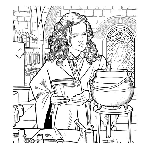 Germiona en la clase de pociones — página para colorear dibujo para colorear gratis de Harry Potter Coloring Pages