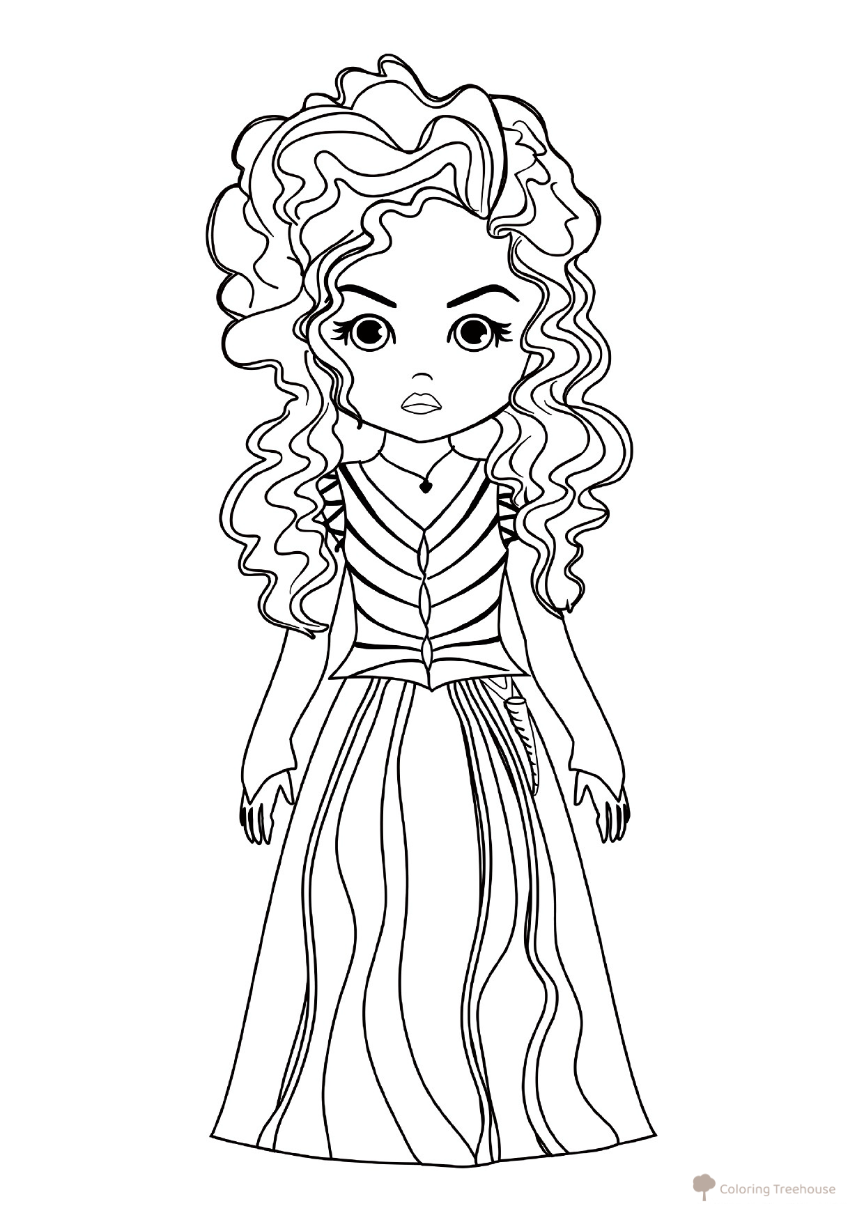 Dibujo para colorear: Bellatrix Lestrange en estilo de caricatura dibujo para colorear gratis de Harry Potter Coloring Pages