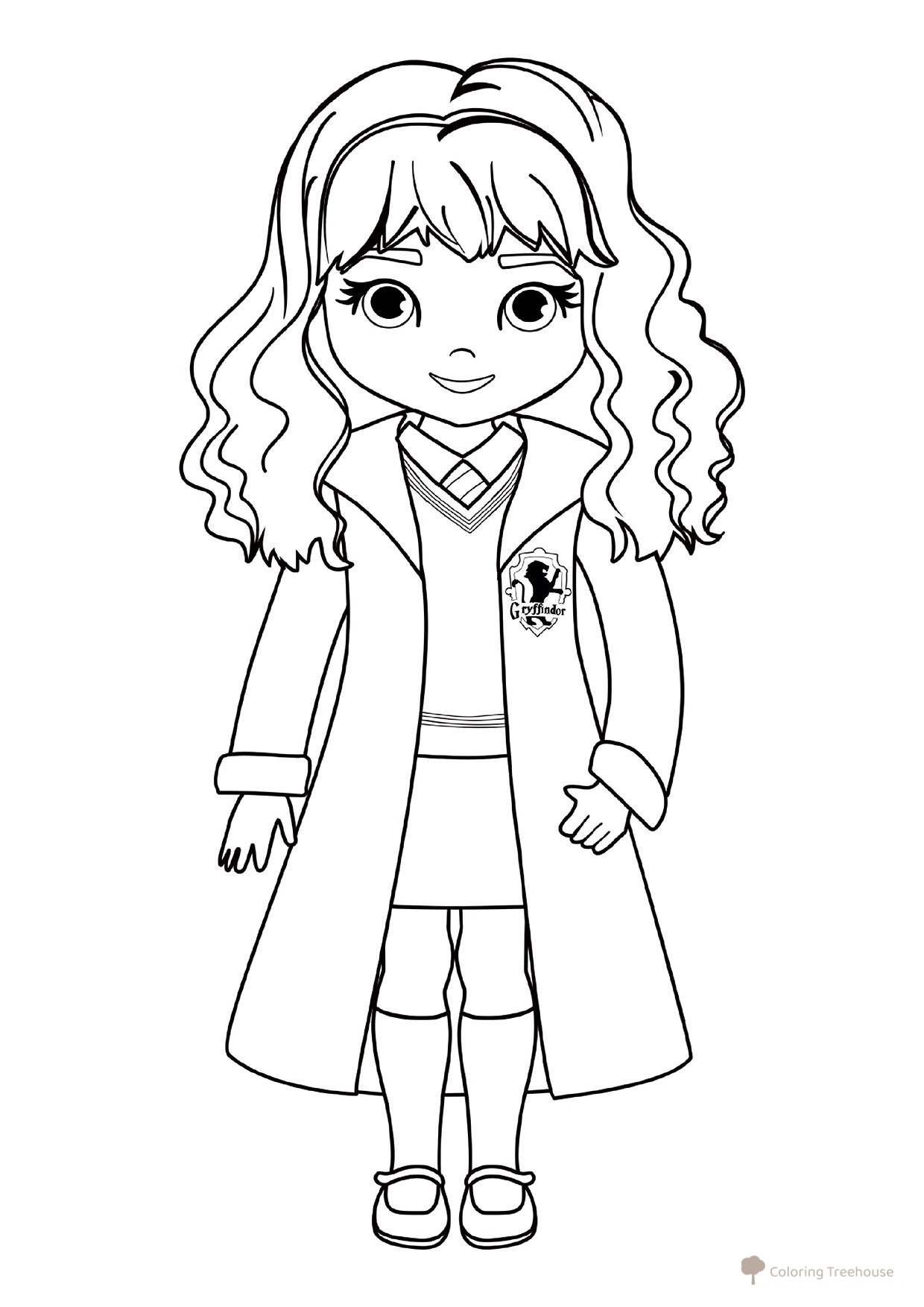 Dibujo para colorear: Hermione Granger estilo caricatura dibujo para colorear gratis de Harry Potter Coloring Pages