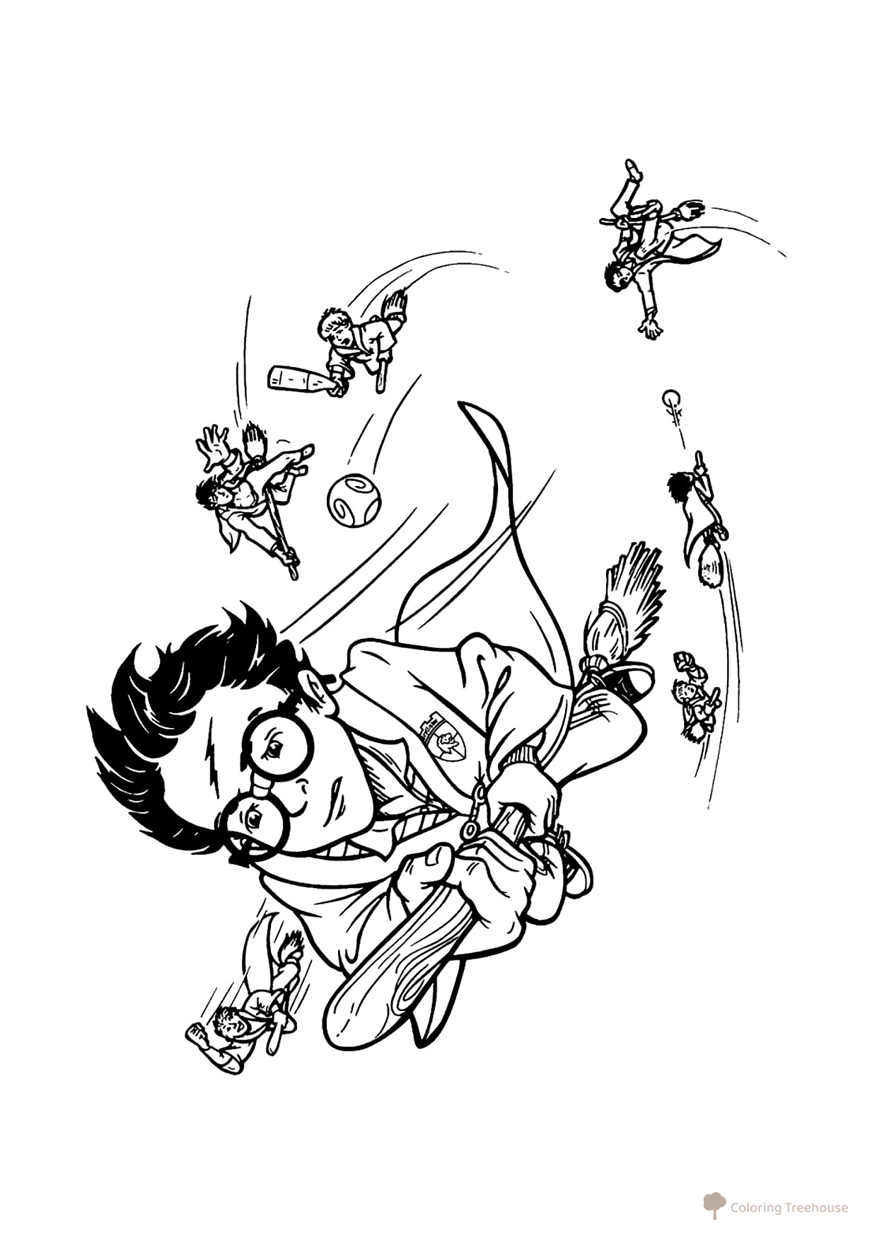 Página para colorear: Garri estilo caricatura jugando al Quidditch dibujo para colorear gratis de Harry Potter Coloring Pages
