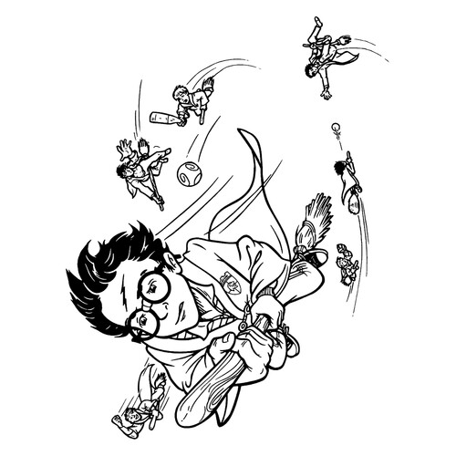 Página para colorear: Garri estilo caricatura jugando al Quidditch dibujo para colorear gratis de Harry Potter Coloring Pages