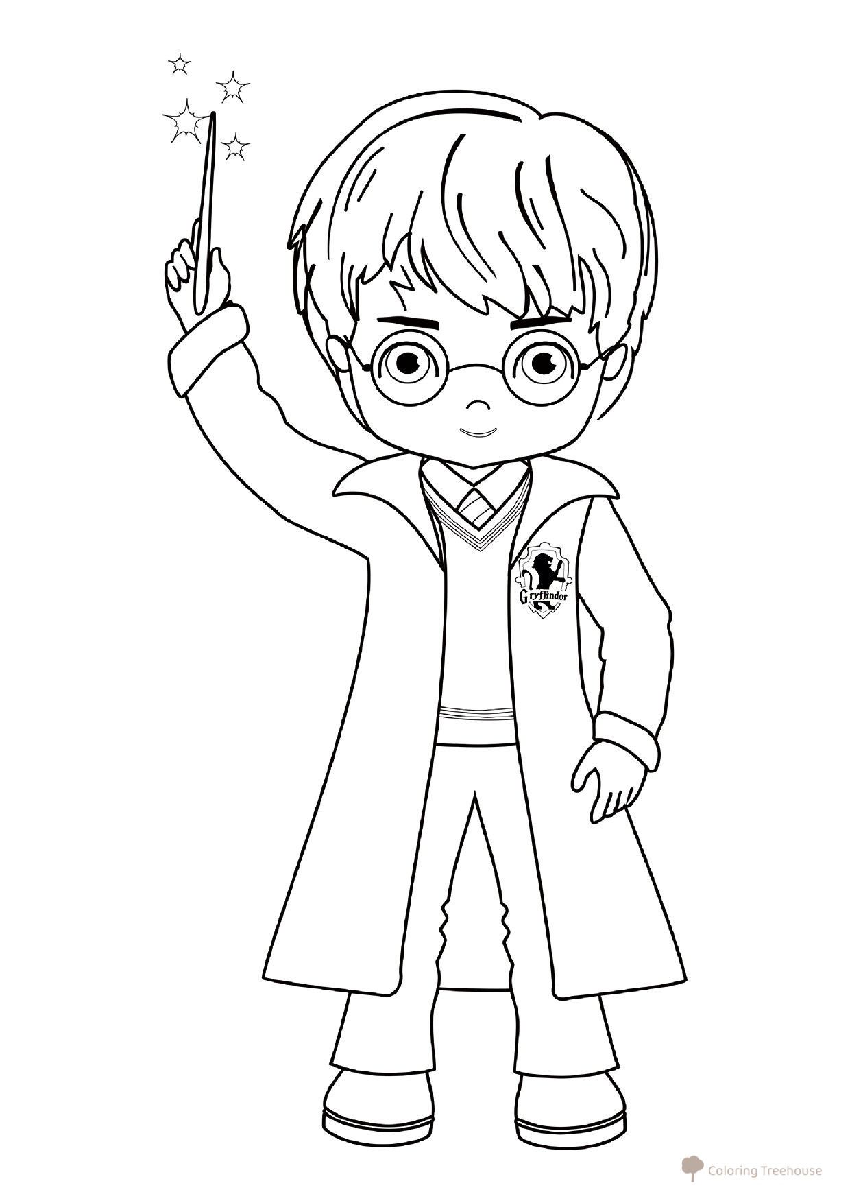 Cartoon Harry Potter with Magic Wand Coloring Page free printable Harry Potter Coloring Pages coloring page
